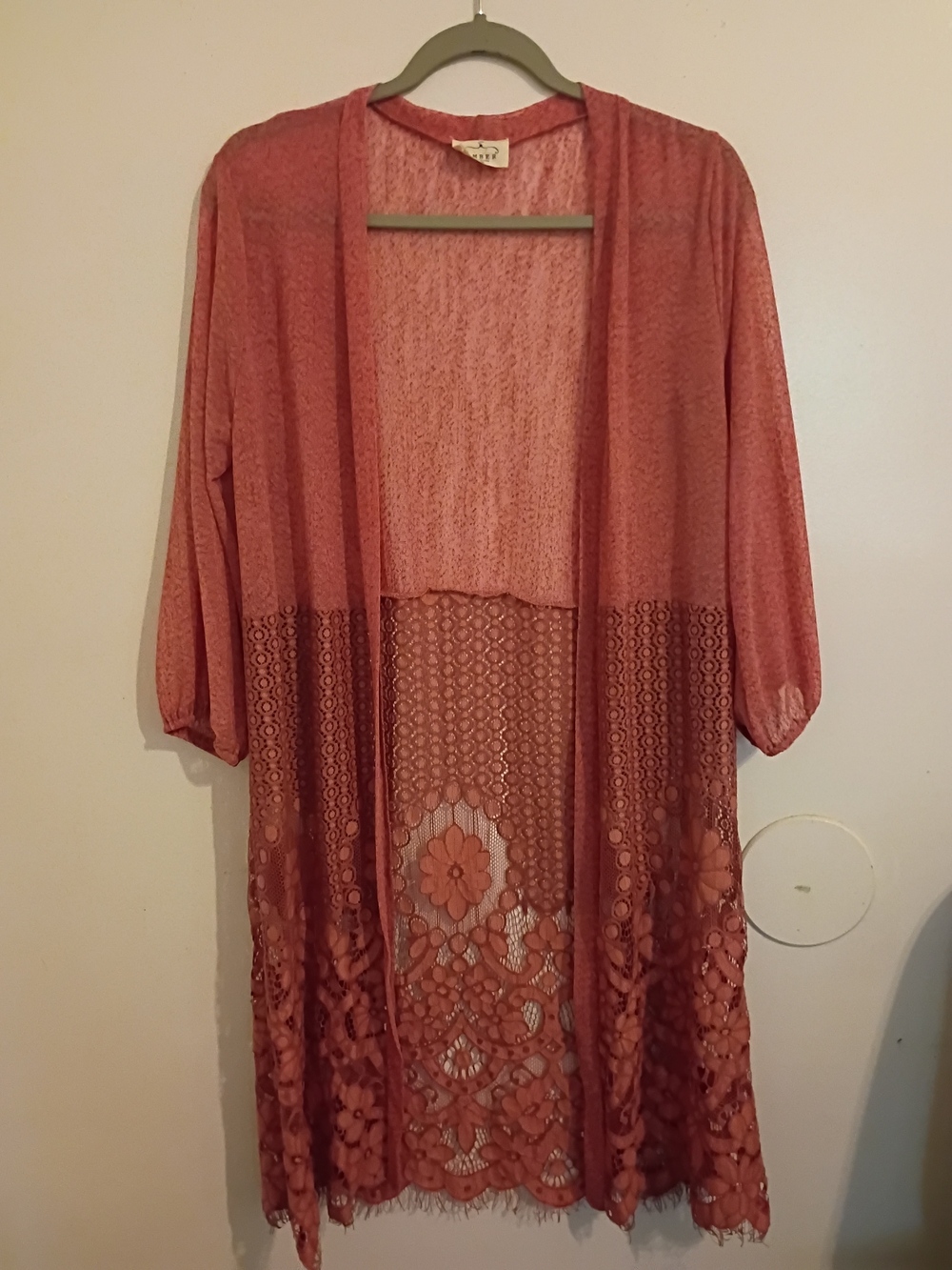 Ember Open-Front Lace Hem Cardigan in Dusty Rose Sz M